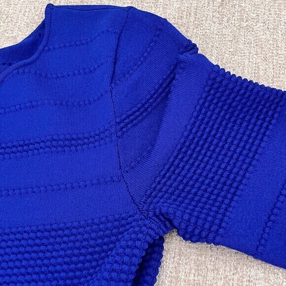 Eliza J Dress Womens XL Royal Blue 3/4 Sleeve Textured Fit-N-Flare Mini Rib Trim - Picture 13 of 13